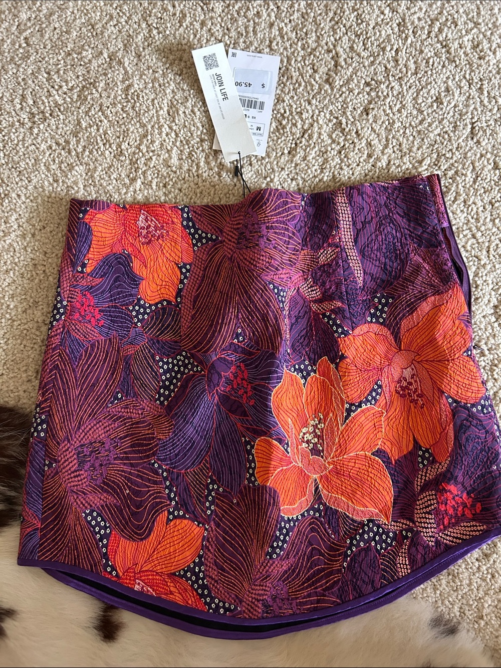 Zara Floral Jacquard Mini Skirt in Purple & Orange